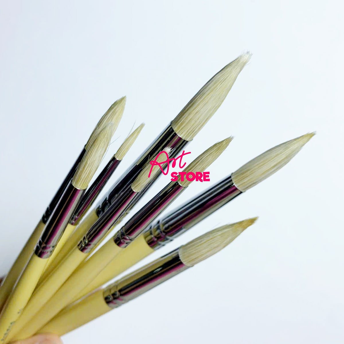 Bộ Cọ Lông Heo Đầu Tròn Studio SUNWAY 8pc – Cọ Vẽ Sơn Dầu & Acrylic Chuyên Nghiệp