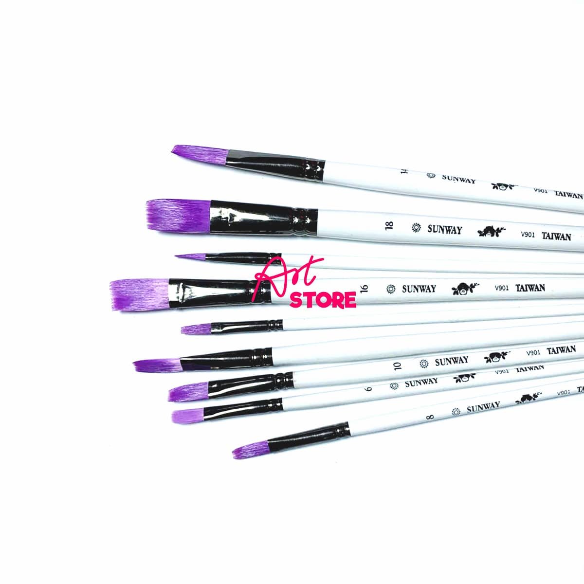 Cọ Vẽ Acrylic Sunway V901 – Thân Trắng Lông Nilon Tím Đầu Bằng Cao Cấp