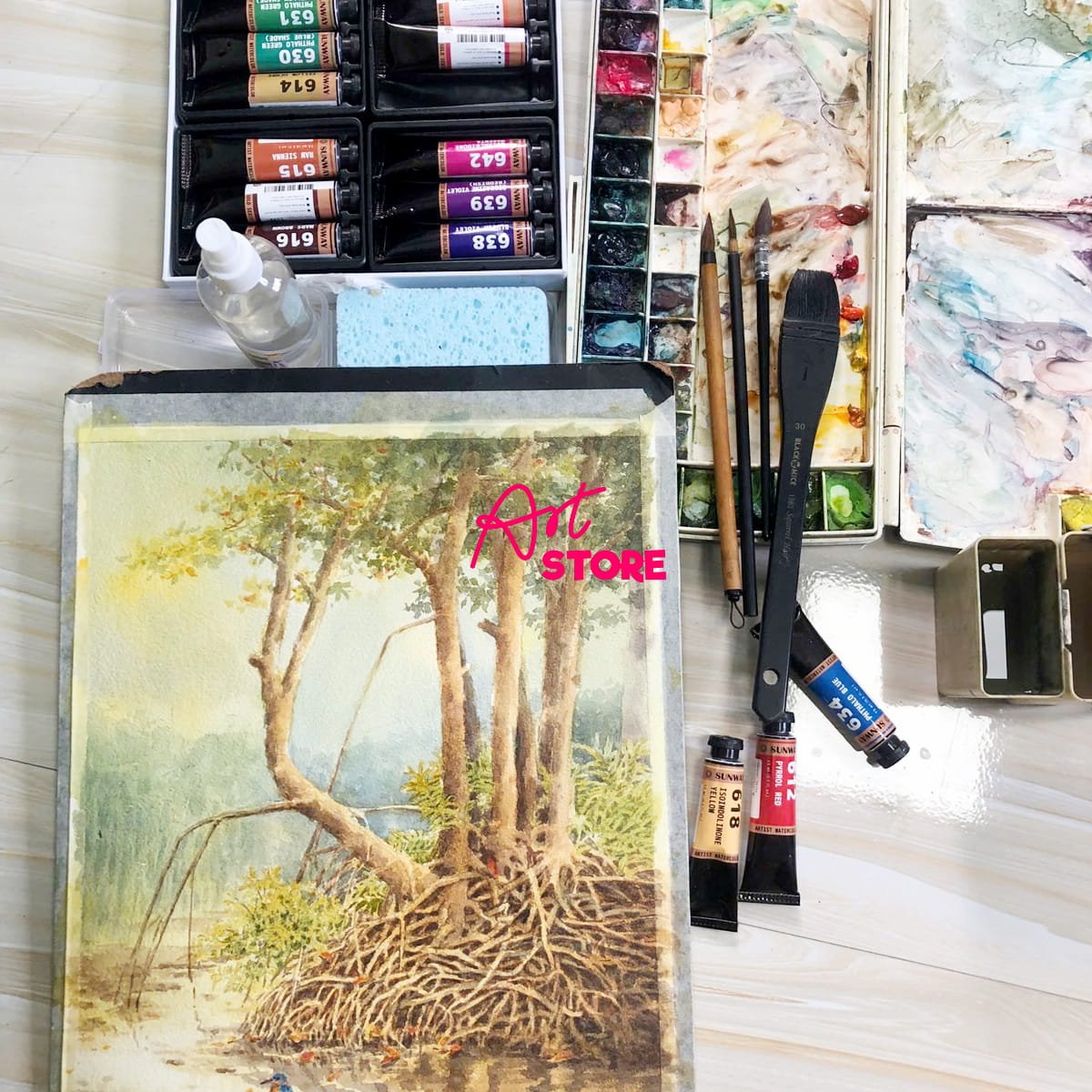 Bộ 18 Màu Nước Sunway Làm Từ Bột Khoáng Sản Tự Nhiên Cao Cấp Dòng Họa Sĩ Dạng Tuýp 15ml