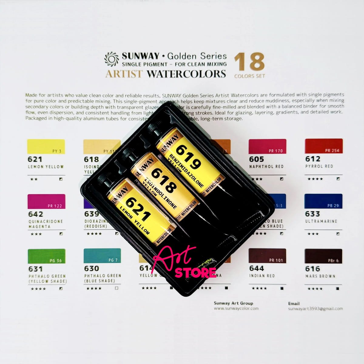 Bộ 18 Màu Nước Sunway Làm Từ Bột Khoáng Sản Tự Nhiên Cao Cấp Dòng Họa Sĩ Dạng Tuýp 15ml