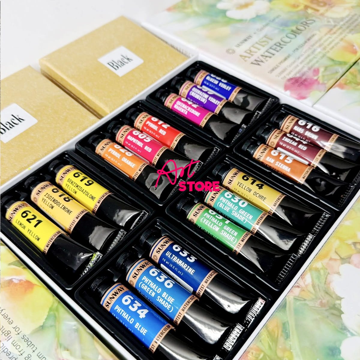 Bộ 18 Màu Nước Sunway Làm Từ Bột Khoáng Sản Tự Nhiên Cao Cấp Dòng Họa Sĩ Dạng Tuýp 15ml