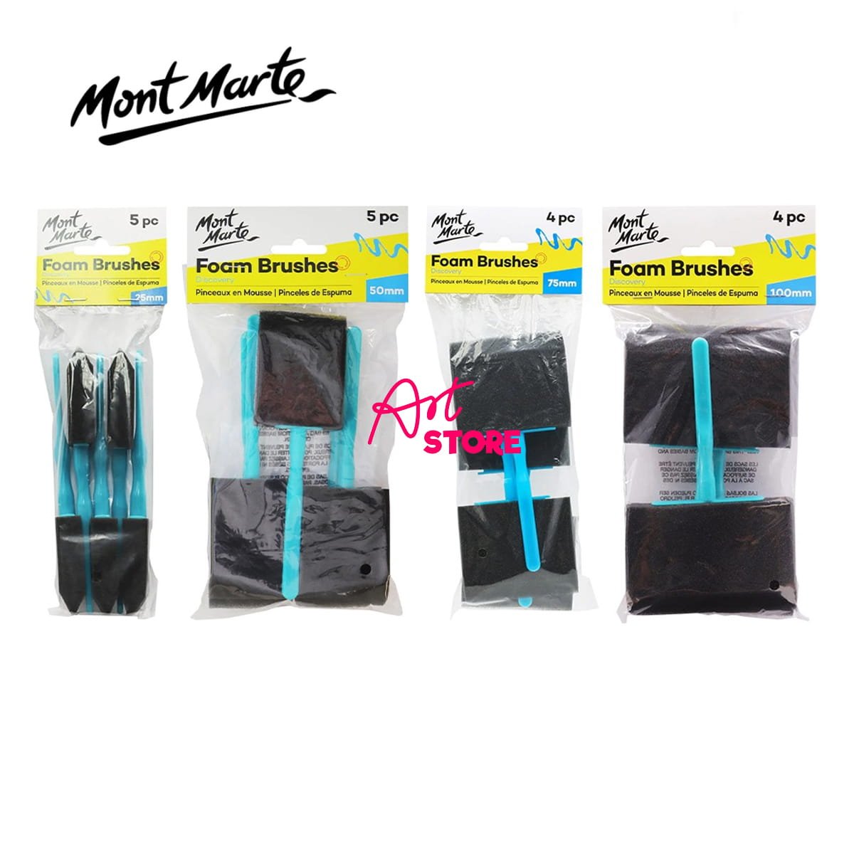 Bộ Cọ Mút Xốp Foam Hobby Brush Mont Marte Vẽ Màu Nước, Màu Acrylic 25|50|75|100mm